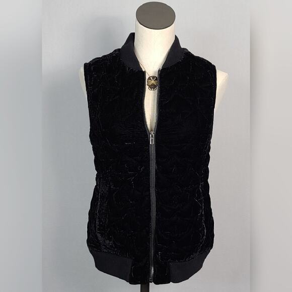 Kensie Black Star Quilted Velvet Vest SZ M - Picture 1 of 5